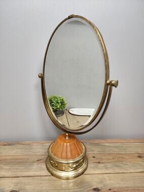 Vintage 1950s Brass Gold TURA Boutique Pivotal Beveled 2 Sided Mirror Magnifying